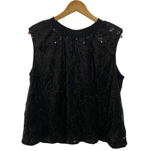 Emery Rose NWT Black Sequin Sleeveless Top Glam Holiday Disco Party Plus Size 1X